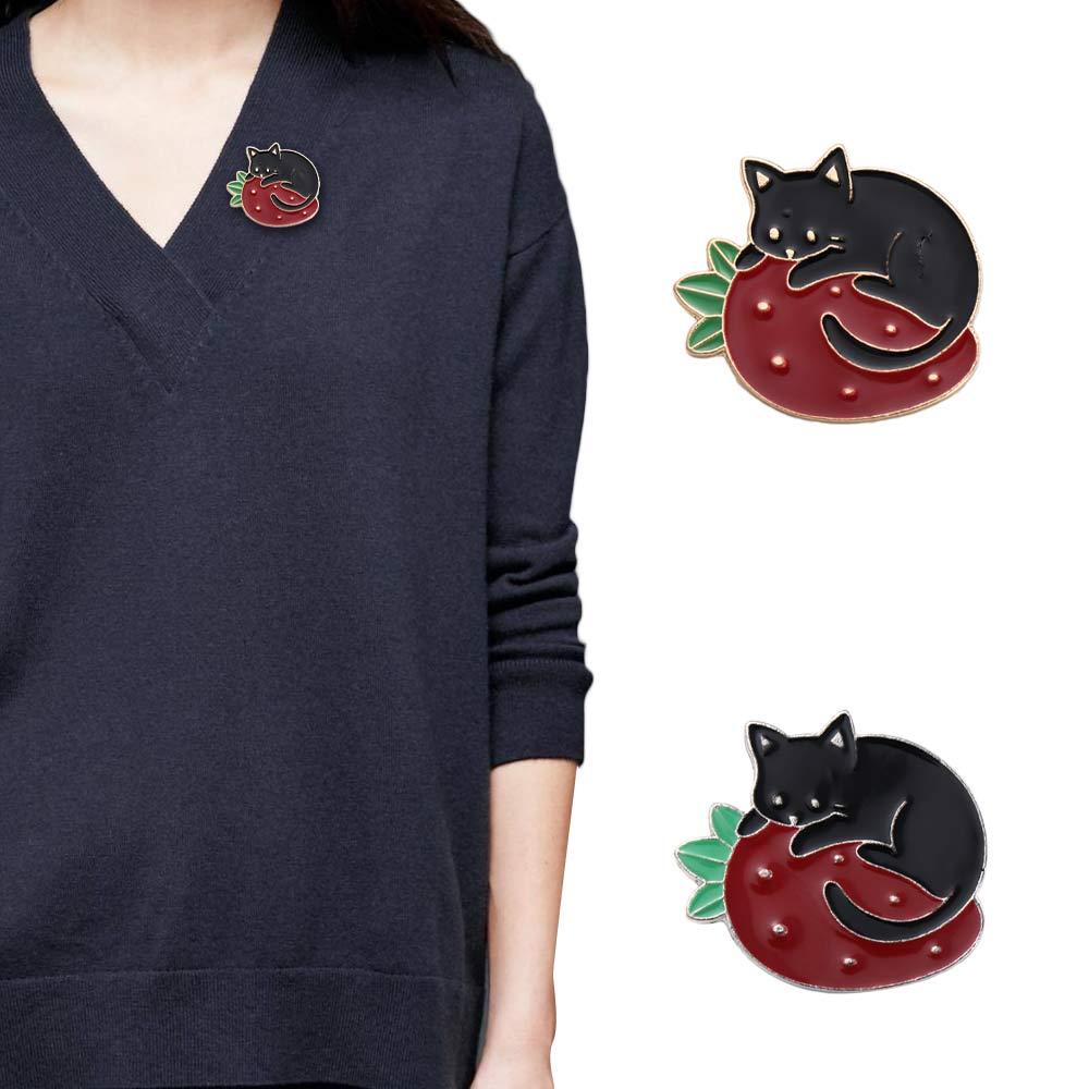 Mxbeauty Kucing Bros Hadiah Untuk Wanita Pria Hadiah Untuk Anak Kucing Hitam Strawberry Lapel Pin Lencana Pin Enamel Pin