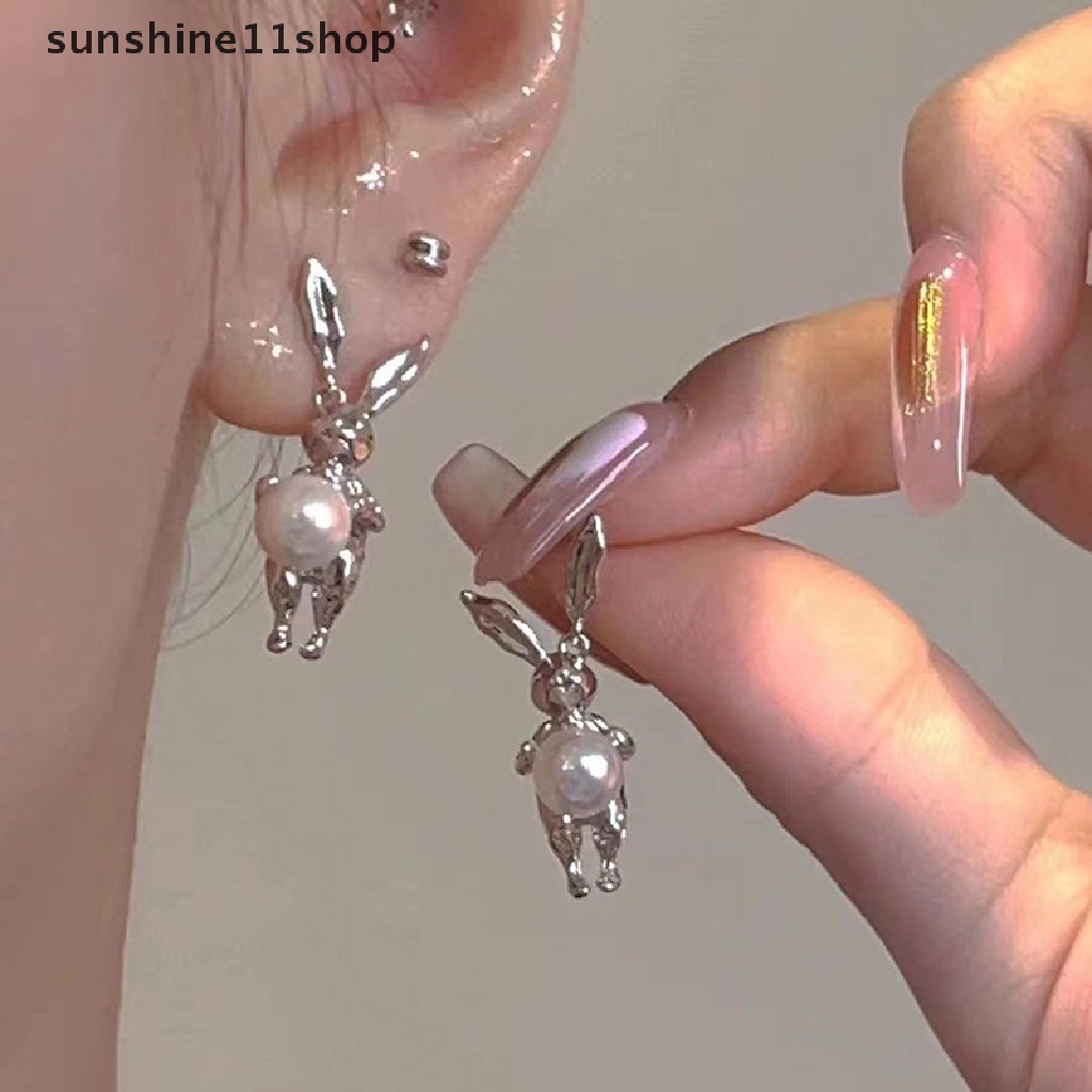 Sho Kartun Logam Kelinci Mutiara Stud Anting Untuk Wanita Kreatif Menyenangkan Romantis Manis Pesona Anting Aesthetic Fashion Perhiasan Baru N