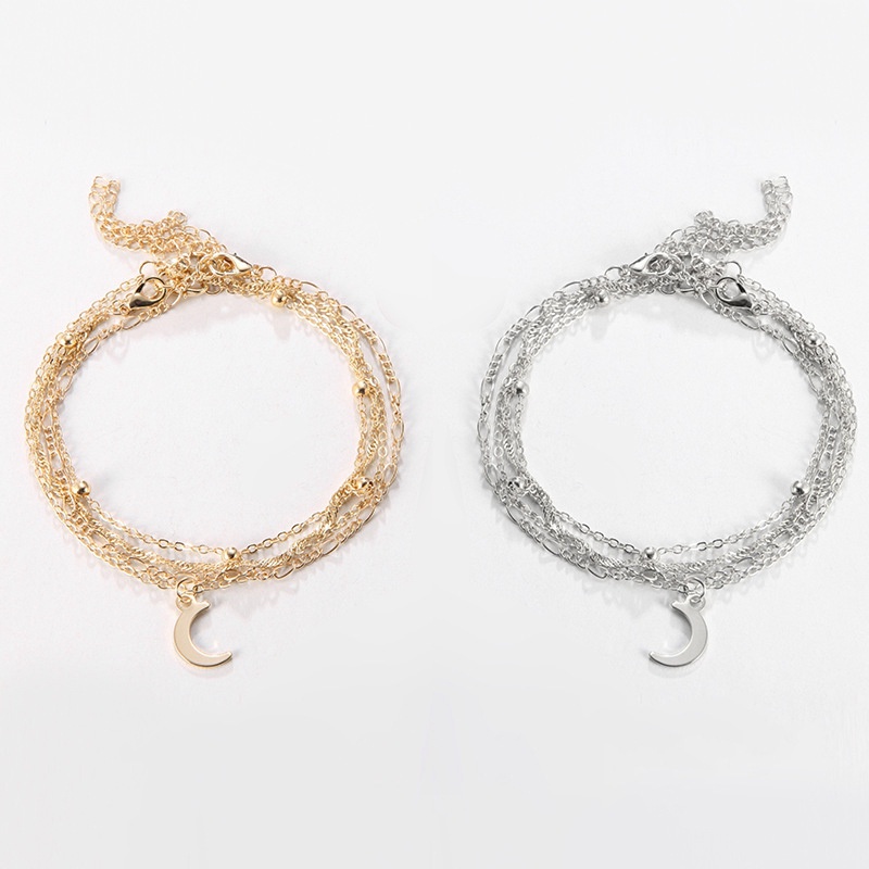 4pcs/set925 Sterling Silver Bulan Liontin Rantai Gelang Kaki Untuk Wanita Musim Panas Pantai Pesta Barefoot Sandal Kaki Gelang Kaki Perhiasan