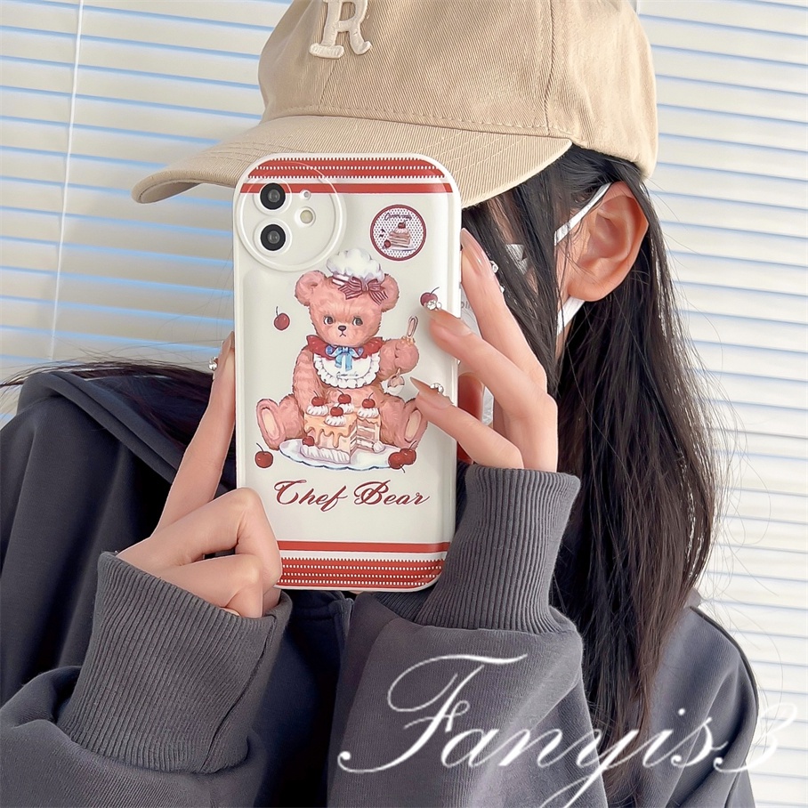 Redmi A1 10C 10A 10 9 9A 9C 9T Note 11 Pro+ 11s 11 10s 10 9s 9 8 Pro Poco X4Pro X3Pro Mi 11 Lite 11T 10TPro 12Pro Cute Cake Bear Phone Case TPU Soft Cover Pelindung