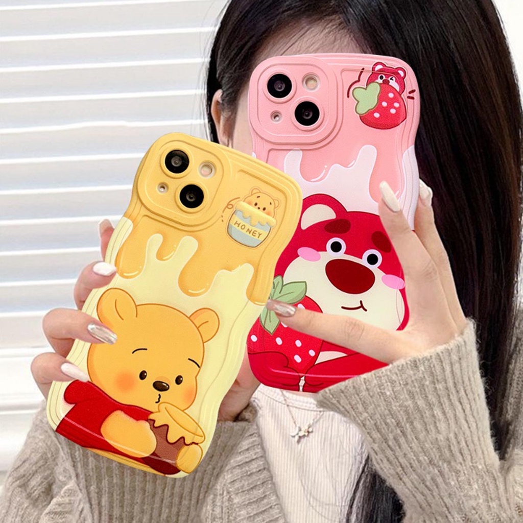 CASE FOR OPPO A3S A5S C1 A16 A15 A5 A9 2020 A53 A54 A33 A55 A16 A17 A7 A12 A11K A92 A52 A96 A76 9i A57 A77S  A1K WAVY CURLY POOH LOTSO