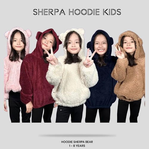 Jaket hoodie anak sherpa bear laki laki perempuan 1-8 tahun