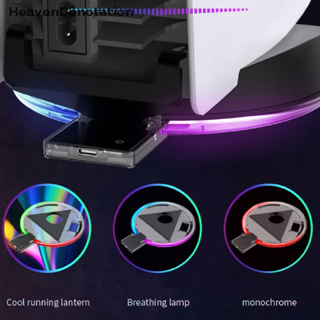 [HeavenDenotation] Konsol Game Vertical Stand Base Holder RGB Light Stand Controller USB Charger Dock Station Untuk Selang PS5 Games Console HDV
