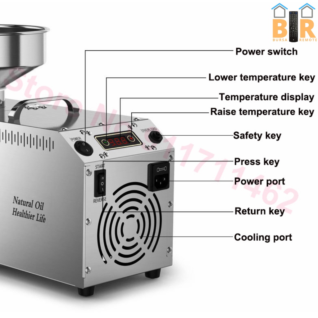 Mesin Press Oil Minyak Biji Bijian Kacang Otomatis 750W Stainless Steel Digital