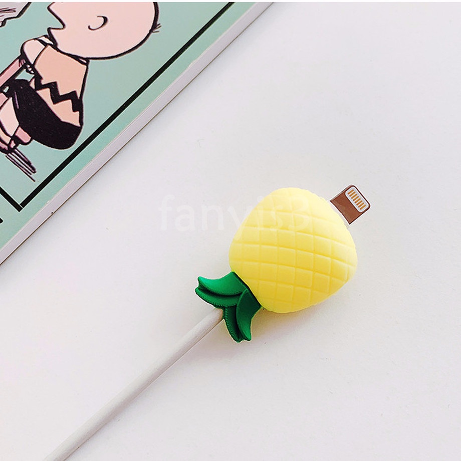 Case Pelindung Kabel Data Usb Desain Kartun Buah Bahan Silikon Anti Jatuh Untuk For Iphone Android