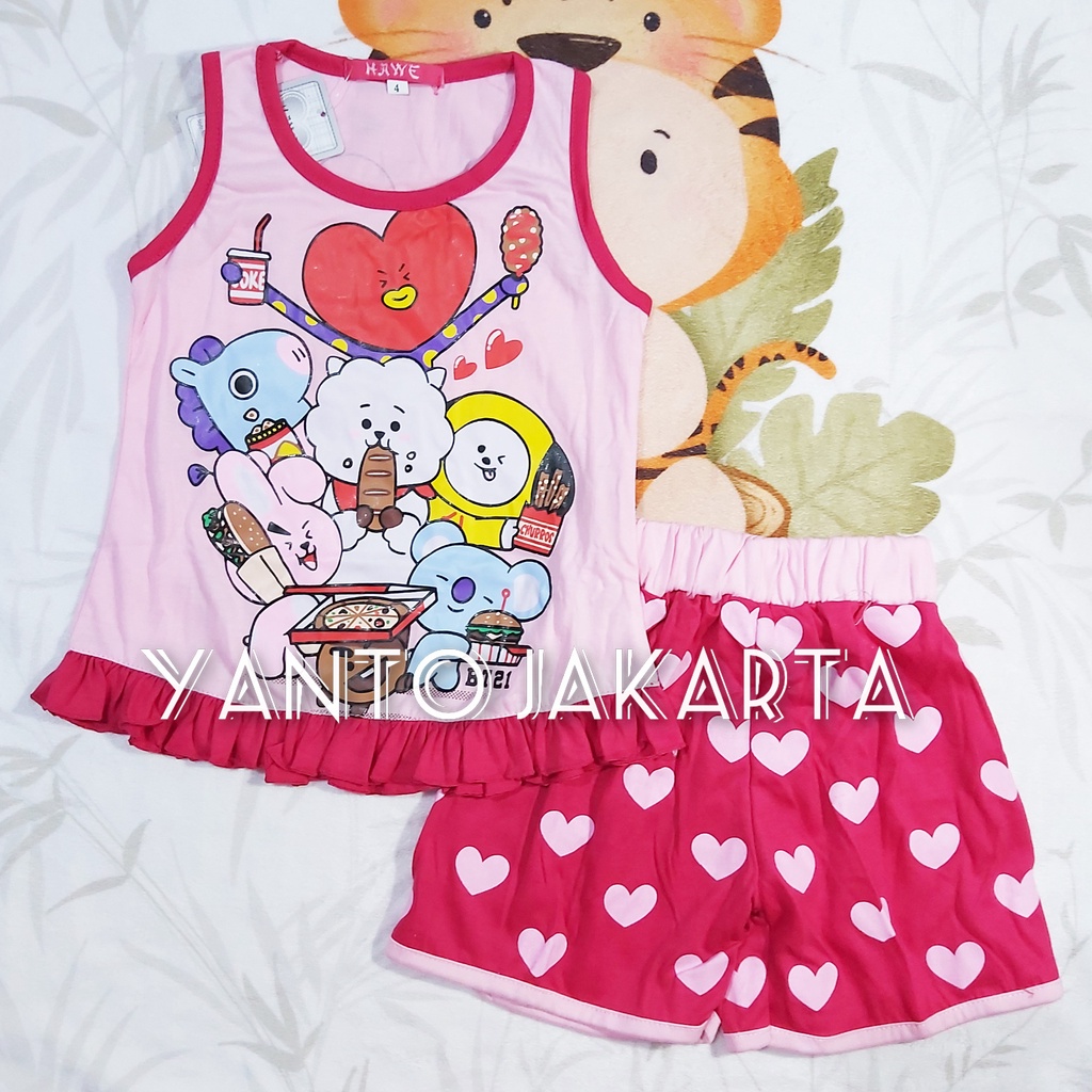 SETELAN BT21 SINGLET ANAK PEREMPUAN 1-5 TAHUN