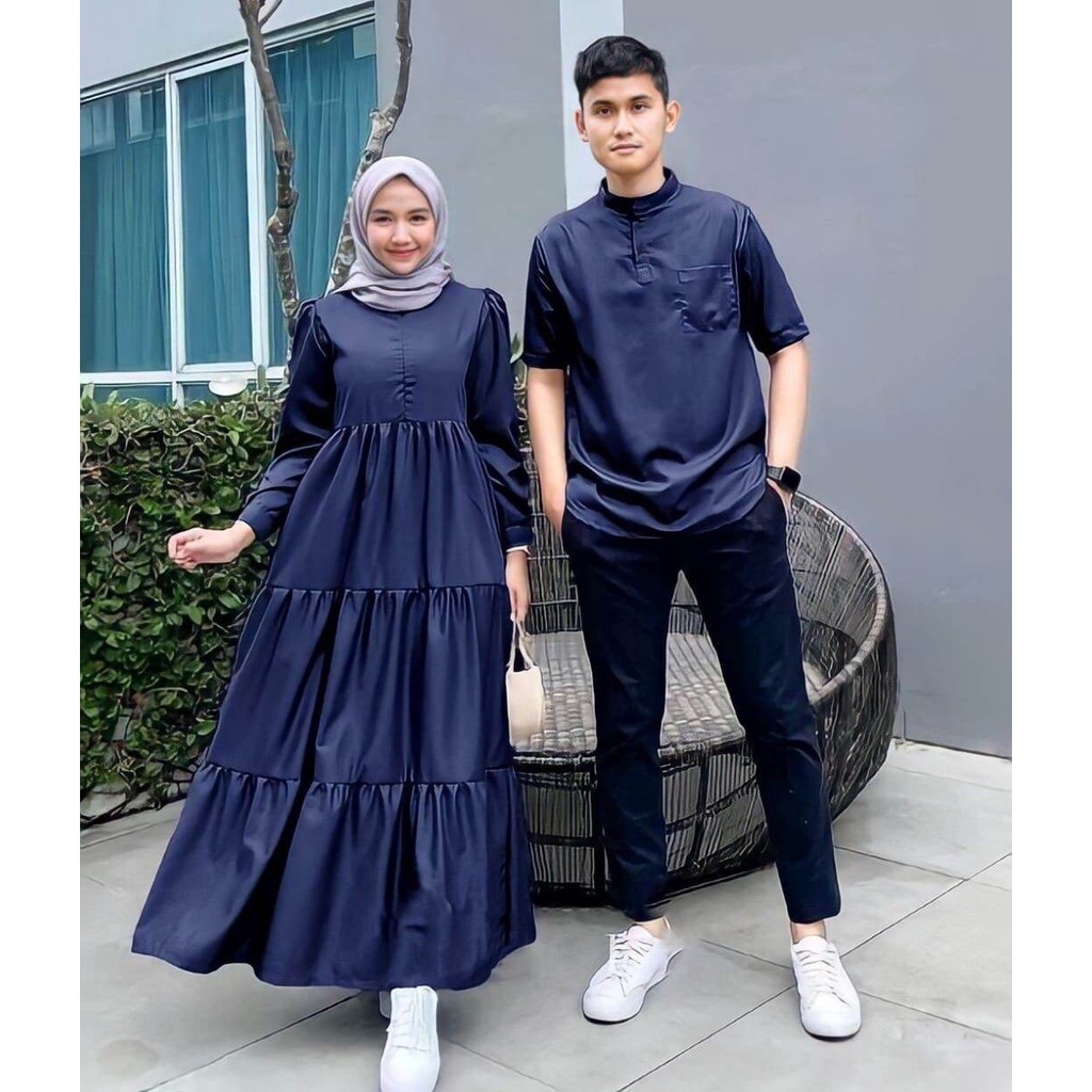 Sarimbit Keluarga 2023 Lebaran Marina Raya Series Warna Cream Baju Couple Muslim Pasangan Suami Istr