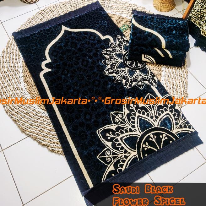 ✻ Sajadah Turki Hitam Motif Bunga/Sajadah Bulu Premium Tebal Murah ▼