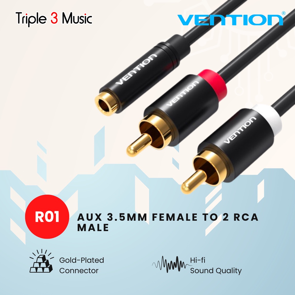 Vention R01 -2M Kabel Aux 3.5mm Female to 2 RCA Male