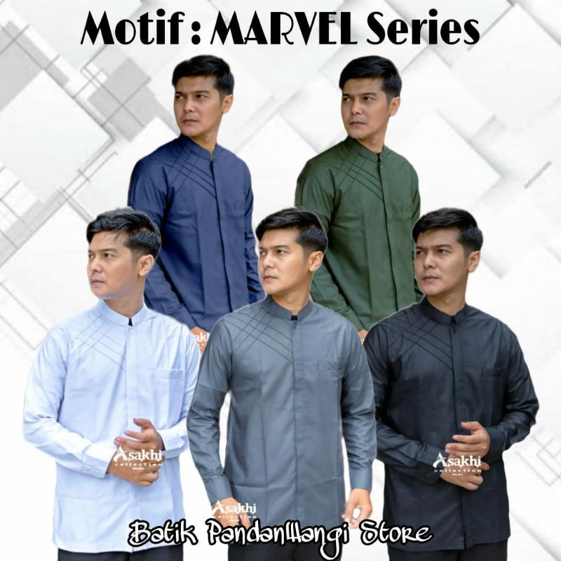 Baju Koko Hadroh Lengan Panjang Terbaru Motif Marvel Asakhi Atasan Muslim Pria Dewasa Baju Muslim Ke