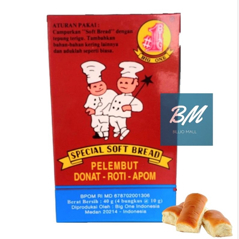 

Soft Bread Pelembut Roti Big One 4 x 10 gr / BIG ONE Special Soft Bread isi 4 Pcs Pelembut Roti Donat Apom Kue Apem