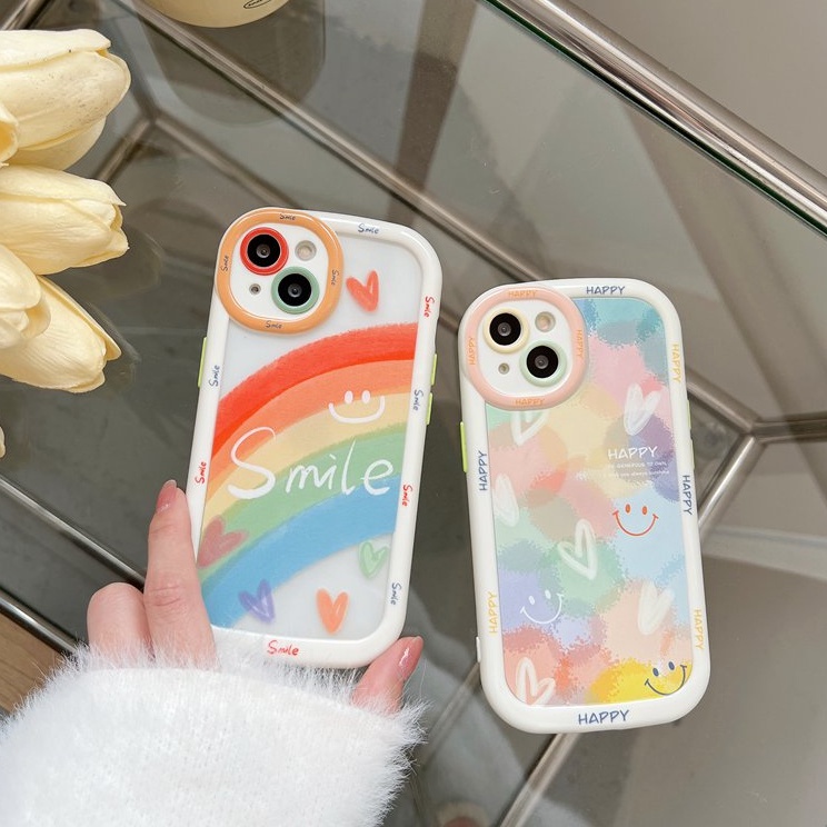 Rainbow Smile Puff Case iPhone 11 12 13 14 Pro Max 14 Plus Women's Cute Happy Love Pretty Friends Gifts Soft Casing Cover