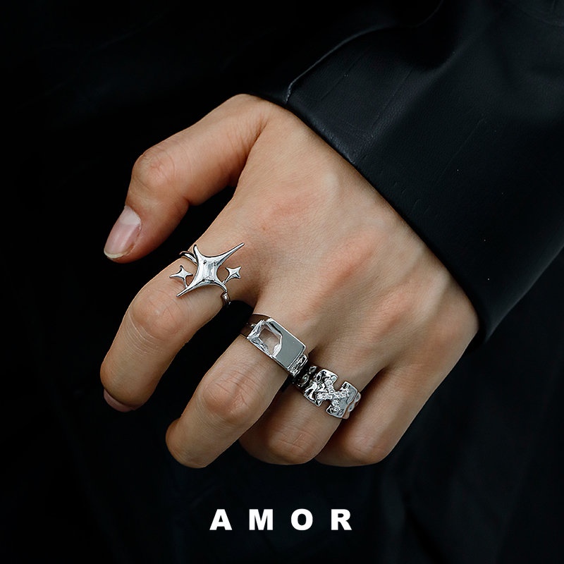 Ring set Unisex style Fashion ring Adjustable Lovers ring female Niche design Advanced sense male