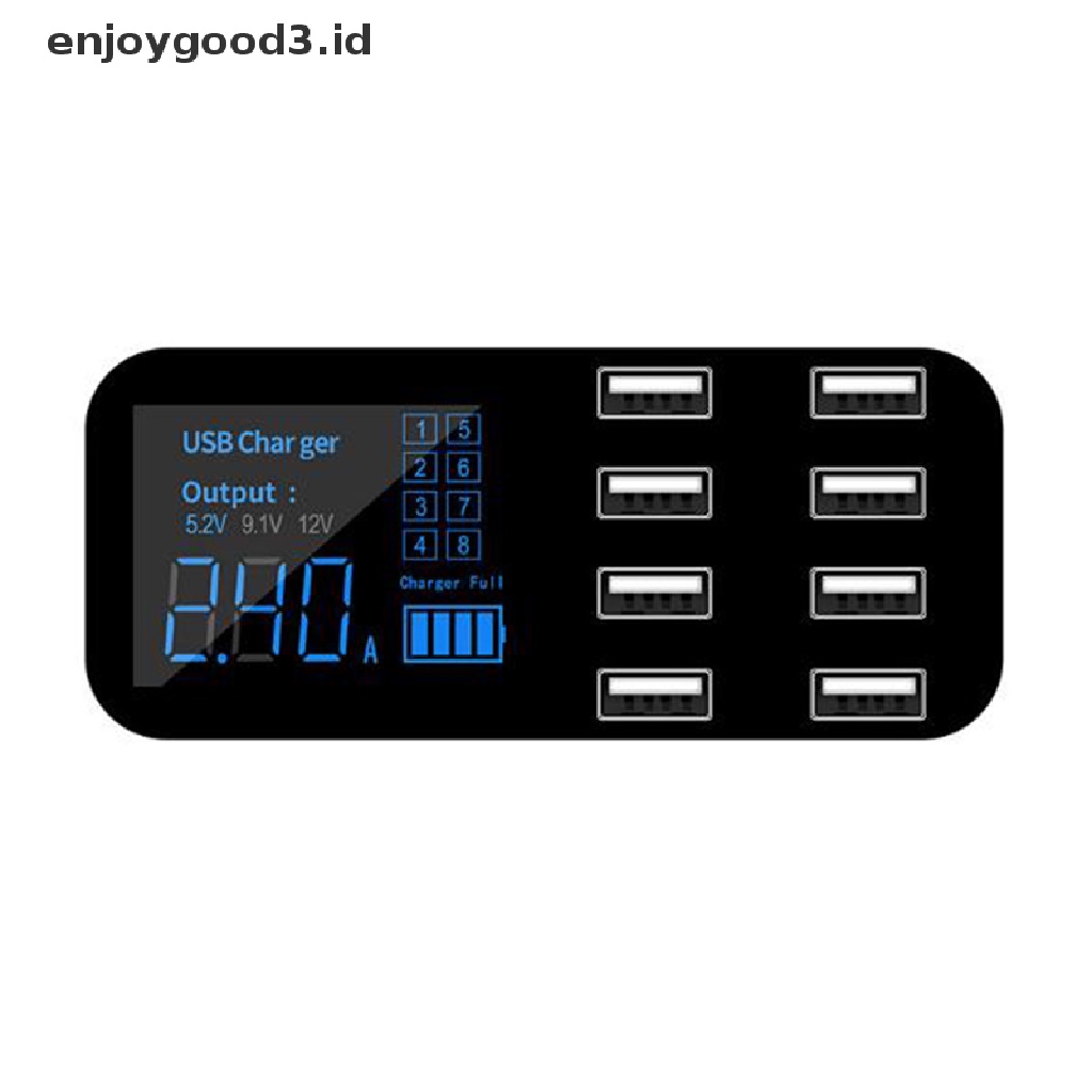 [Rready Stock] USB 8port Adaptor Charger Mobil Smart LED Display Charging Station (ID)