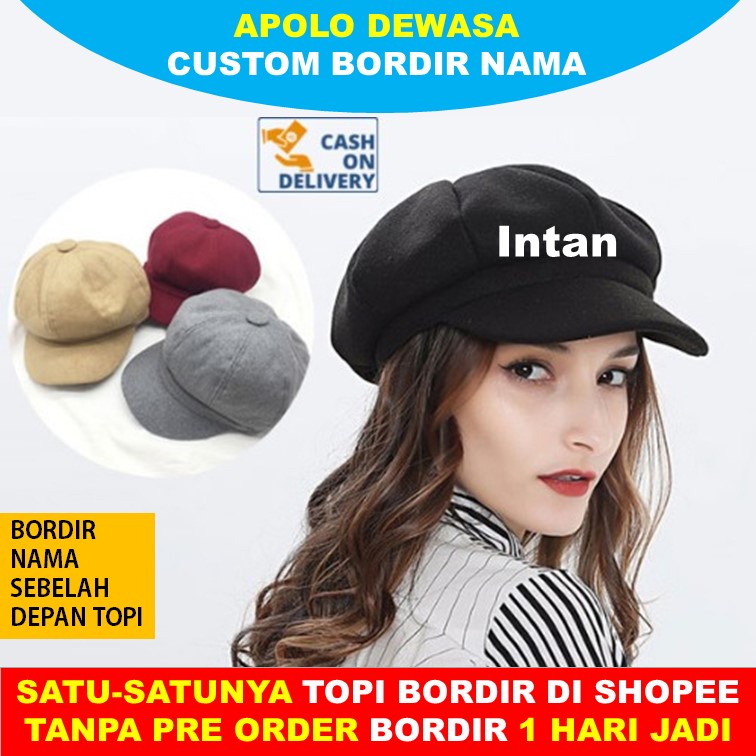 Topi Apolo Pria dan Wanita Apolo Polos Dewasa Custom Bordir Nama