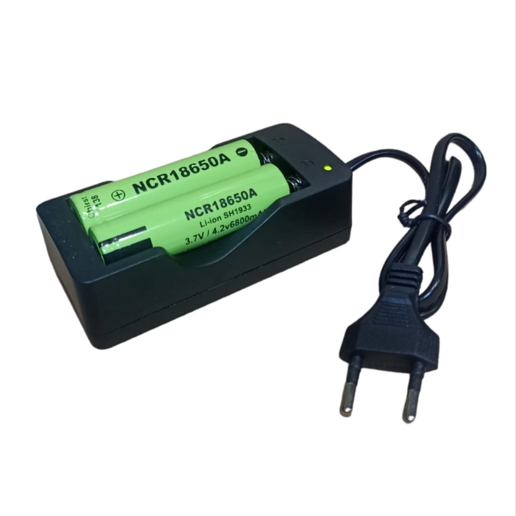 Paket Charger 4.2V-1000mA + 2pcs Baterai Lithium NCR 18650 A Li-ION 3.7V - 6800mAh Hijau