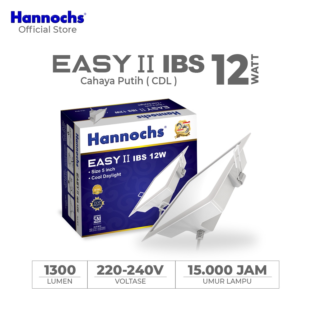 Hannochs Easy II IBS Downlight Lampu LED Kotak 3-5-7-9-12-15-20 Watt Cool Daylight Putih BONUS Terminal Jepit