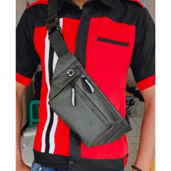 Promo TAS WAISTBAG PRIA WANITA BIMO ANTI AIR MONZA THOBACH ORIGINAL - Hitam Diskon