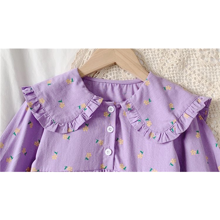 Dress Anak Perempuan Fashion Import Collar Lilac Paster Flower