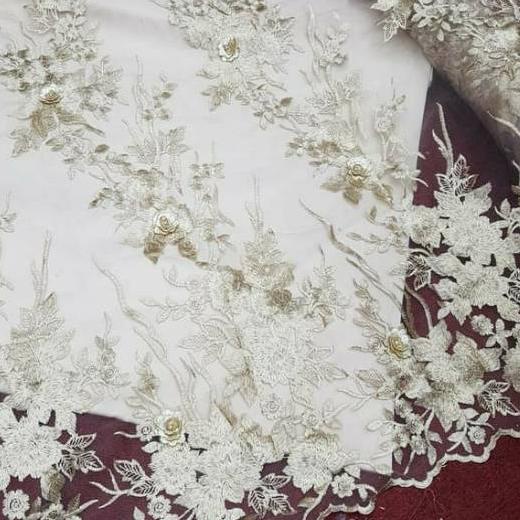➬ Kain brokat 3d / tile 3d. kain tulle brukat 3d bunga timbul import. kain tille 3d ✰
