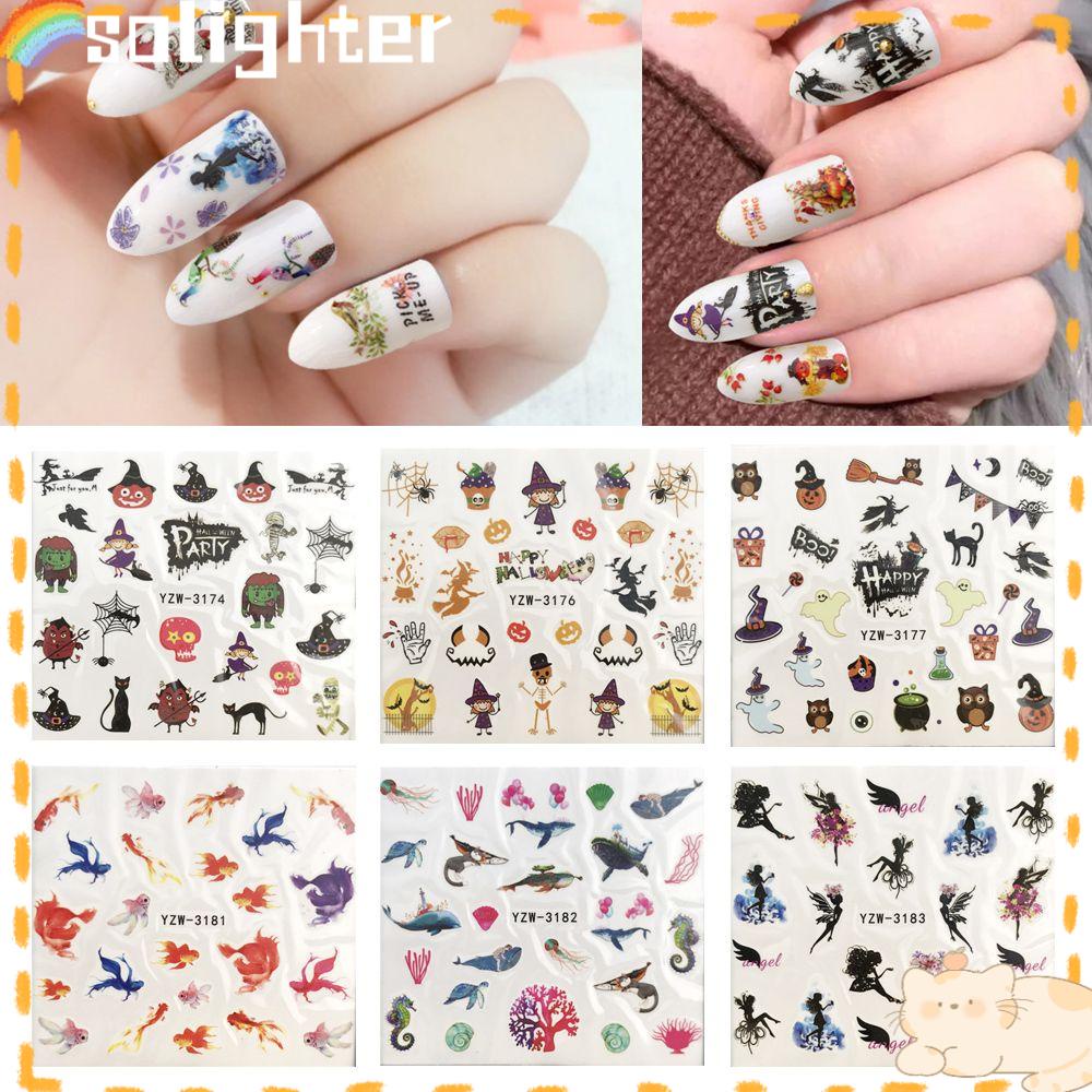 Solighter Nail Art Stiker Kecantikan DIY Merak Natal Musim Gugur Manicure Decals