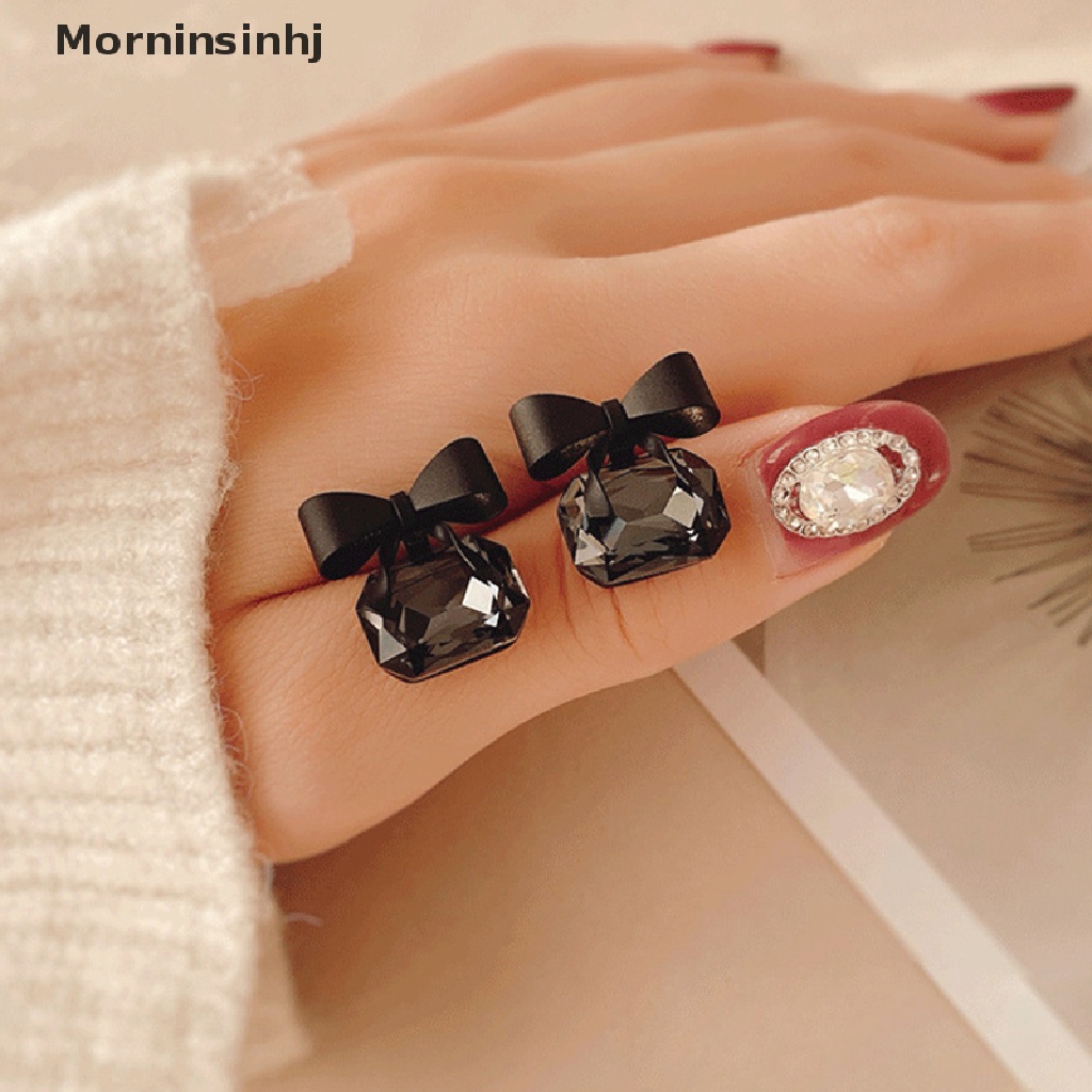 Mornin Perhiasan Fashion Warna Hitam Ikatan Simpul Kubus Anting Kristal Persegi Busur Anting id