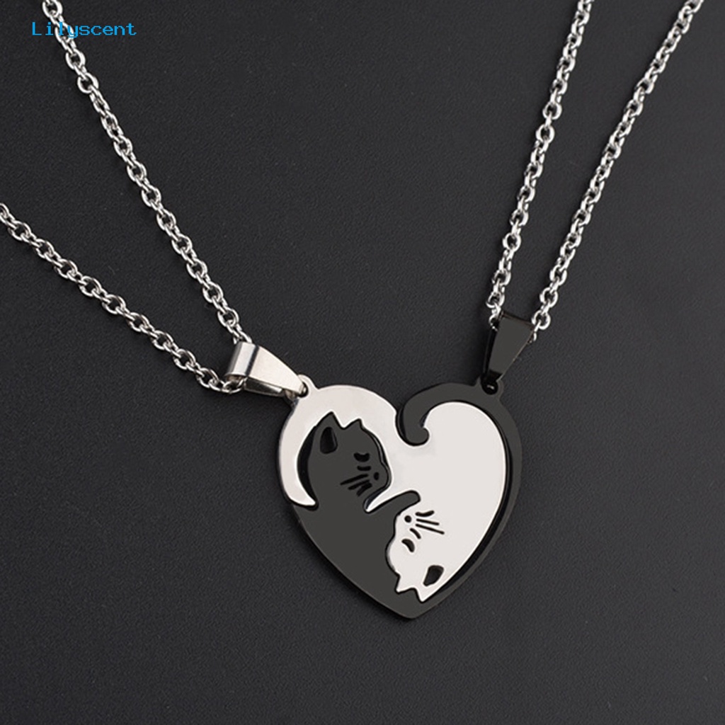 [LS] 1pasang Kalung Pasangan Romantis Liontin Hati Geometris Berbentuk Hewan Hias Membawa Keberuntungan Hadiah Hitam Putih Jahitan Kucing Kekasih Valentine Kalung Untuk Anniversary