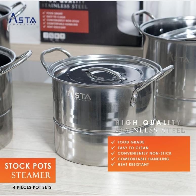 Panci set lengkap anti lengket asta/ stock pot steamer asta stainless steel/dandang pengukus