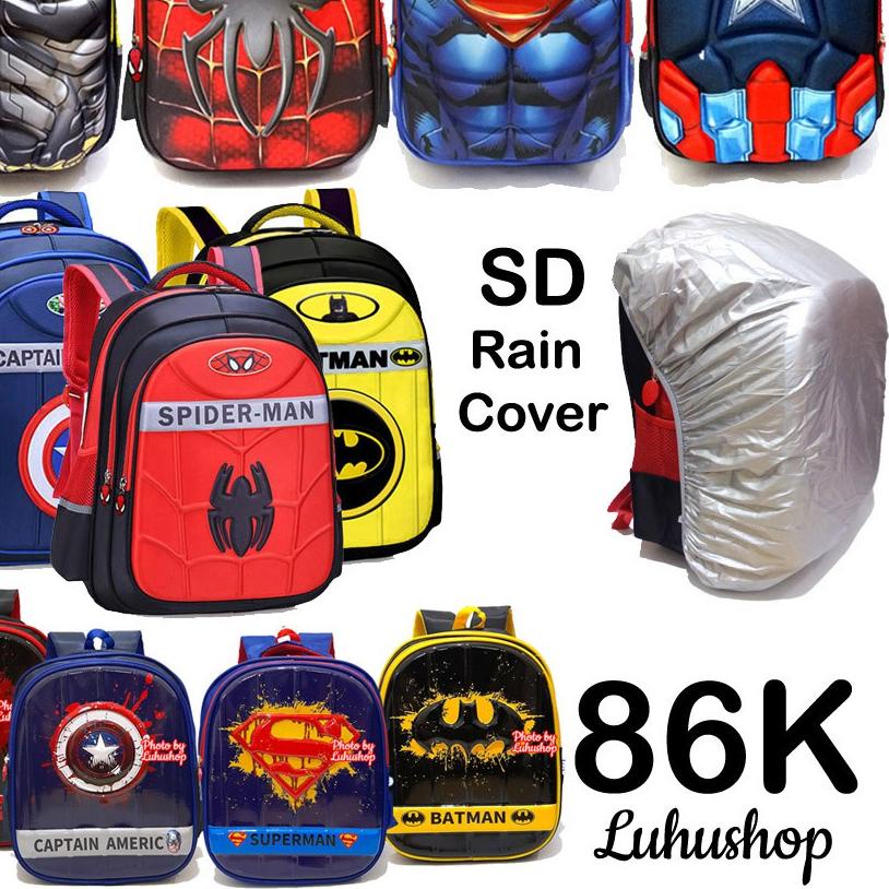 ✳ Tas SD/TK Ransel Tas Anak Laki Laki Body Otot Timbul Sekolah 16" Cowok Superhero Batman Spiderman 