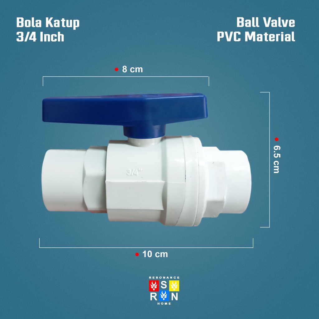 Ball Valve PVC 3/4 Inch Jantung Besi / Stop Kran PVC Resonance Home