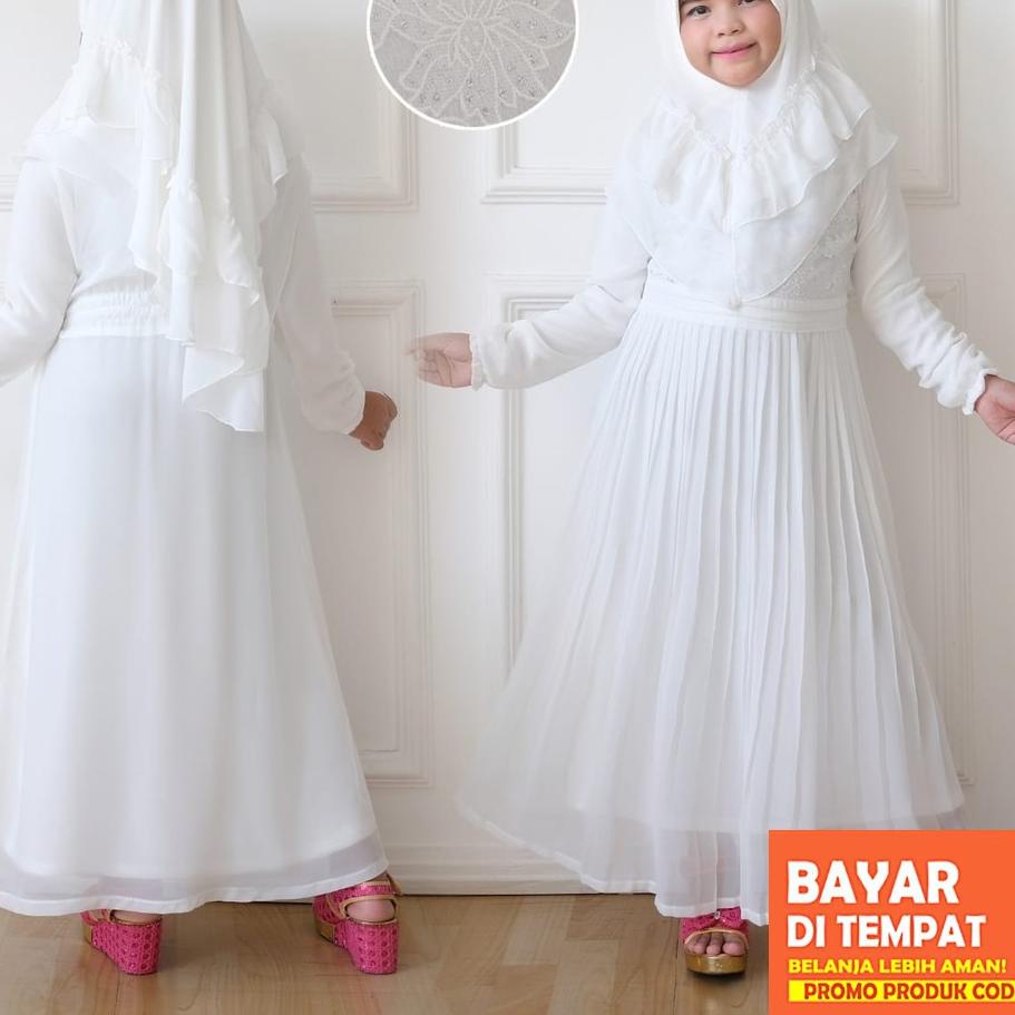 ► Agnes Gamis Putih Anak Perempuan Baju Muslim Baju Umroh Anak Baju Lebaran Anak Syari Anak  ™