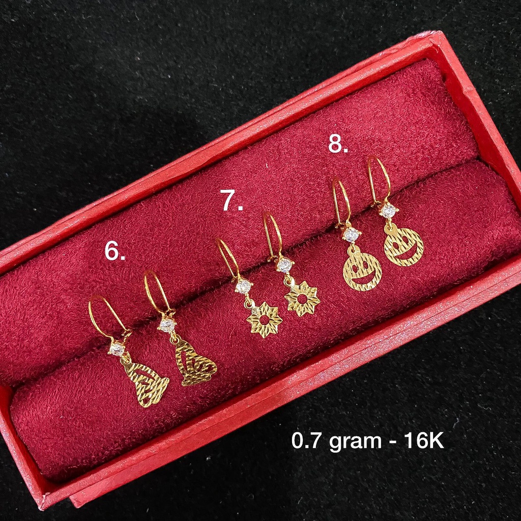 Anting desi anak dan dewasa emas asli kadar 700 70 16k bunga bintang kupu2 smiley gantung kerabu giwang drop ringan