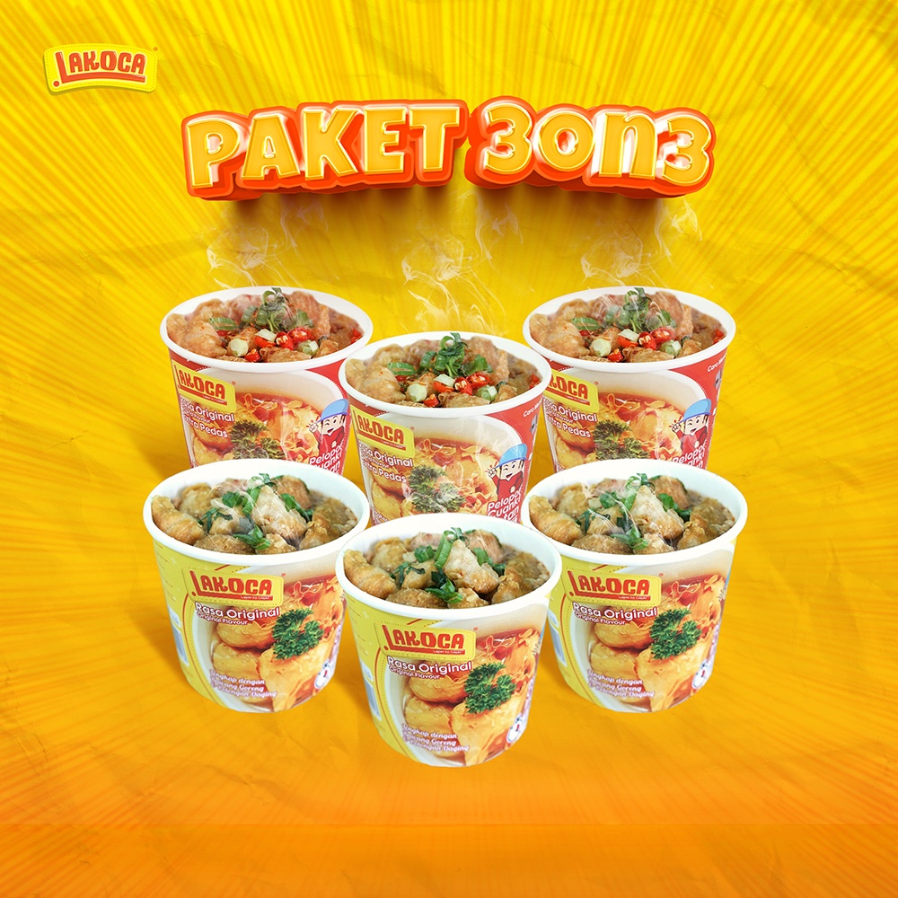 

Lakoca - Paket 3 on 3 - Lakoca Original dan Lakoca Xtra Pedas - Isi 6 Cup