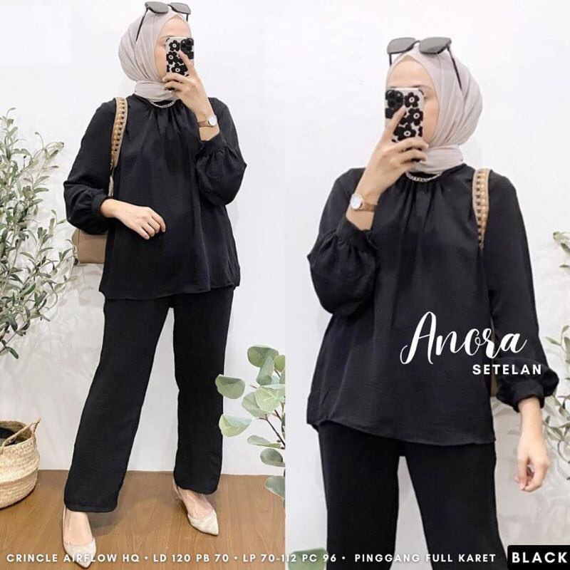 ANORA SET WD BAHAN CRINKLE AIRFLOW MOTIF POLOS SIZE M L XL XXL DAPAT BAJU ATASAN DAN CELANA PANJANG SETCEL CRINKLE PREMIUM SETELAN WANITA TERBARU 2023 KEKINIAN ONE SET WANITA KOREAN STYLE MUSLIM PAKAIAN MUSLIM WANITA SET WANITA CASUA;