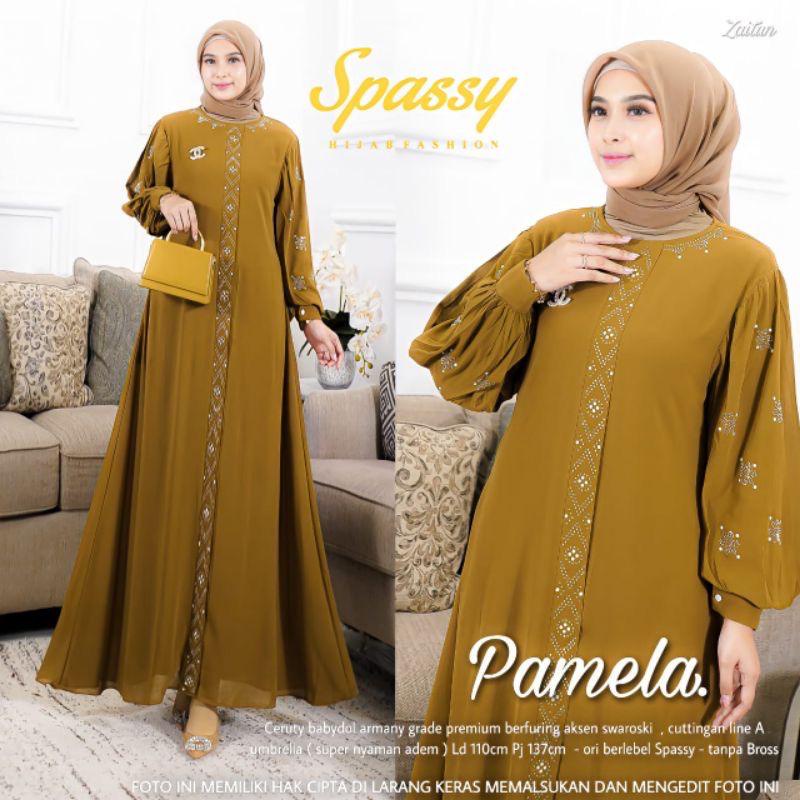 Gamis Kekinian 2023 Pamela Dress Ceruty Babydoll Full Furing Aksen Swaroski Baju Kondangan Wanita Gamis Pesta Mewah Elegan