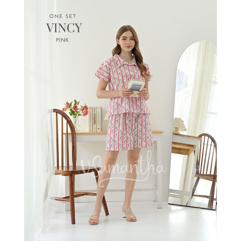 vSamantha - One Set Piyama / Pajamas Crop Vincy Pink