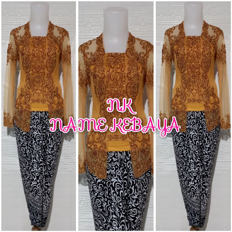 set kebaya pesta kebaya modern kebaya kutubaru gold + rok lilit