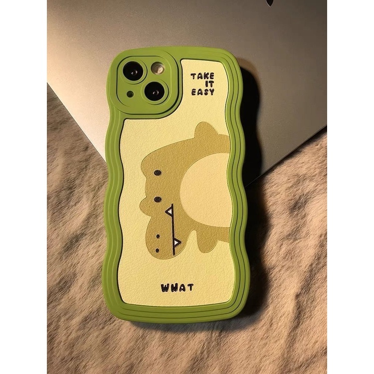 IPHONE Casing Ponsel Desain Tepi Gelombang Dinosaurus Hijau Kompatibel Dengan Iphone12 13 14 11 Pro Max X Xs Max Xr Kkjnm