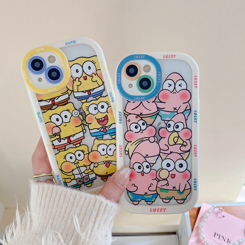 Puff Case iPhone 11 12 13 14 Pro Max 14 Plus Cute Patrick Star Spongebob Soft Phone Case Cartoon Anime Girls Fashion