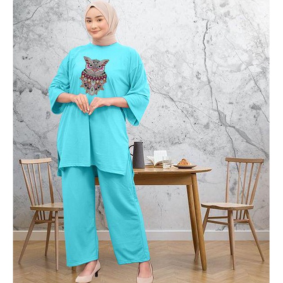 SETCEL WANITA OVERSIZE LD 130CM DTF OWL BATIK / SETELAN WANITA TERBARU