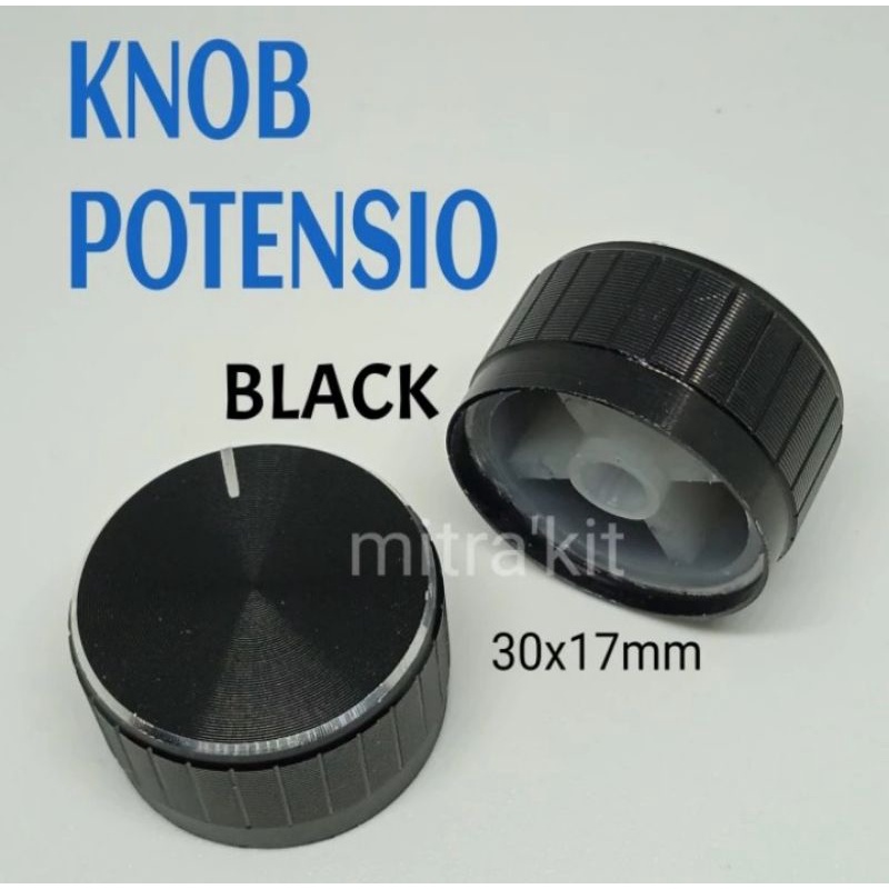 Knob potensio Shiny Black Aluminium 30mm