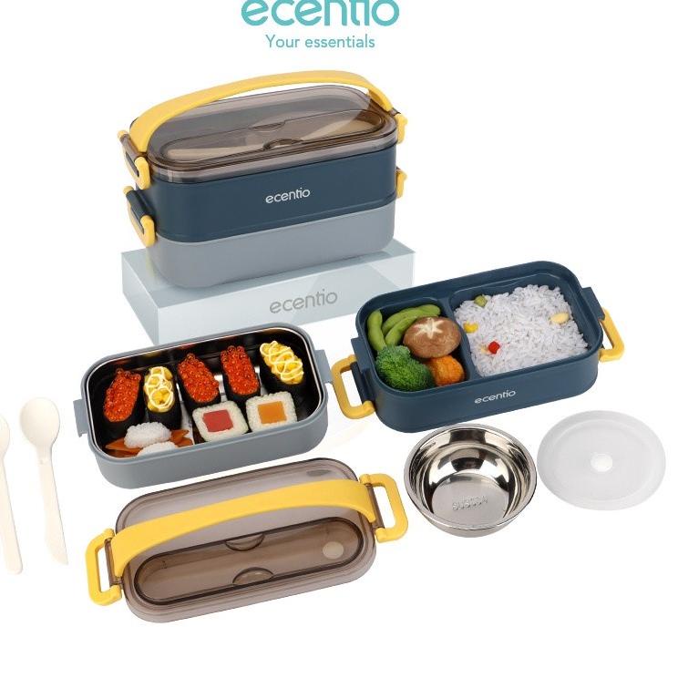 New Update ecentio lunch box 304 stainless steel kotak bekal stainless kotak makan 1200ml Double-lay