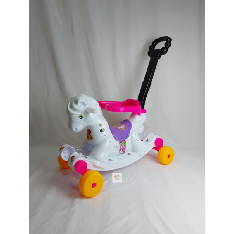 Ride On Kuda Putih 2in1 SHP Mainan Dorong Ayun Goyang Panjang: 65 CM
