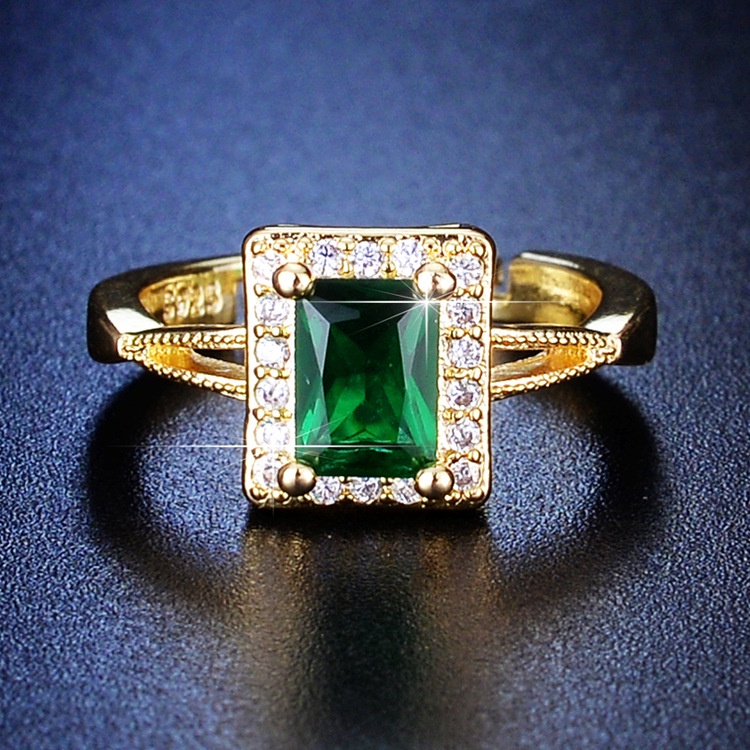 Goldkingdom Fashion Perhiasan Aksesoris Ready Stock Zamrud Zirkon Cincin Net Merah Hot Jual Produk Baru Berlian Penuh Putri Taring Terbuka Cincin