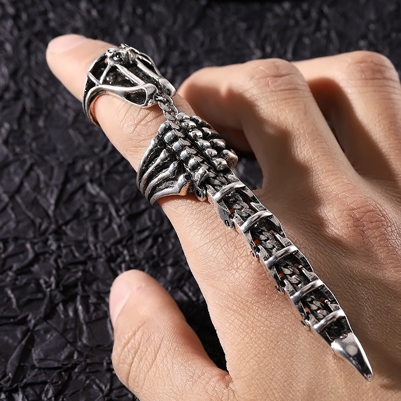 Pria Fashion Vintage Punk Gothic Scorpion Tail Terbuka Rings/Pria Mendominasi Keren Rock Metal Joint Ring/Penjualan Panas