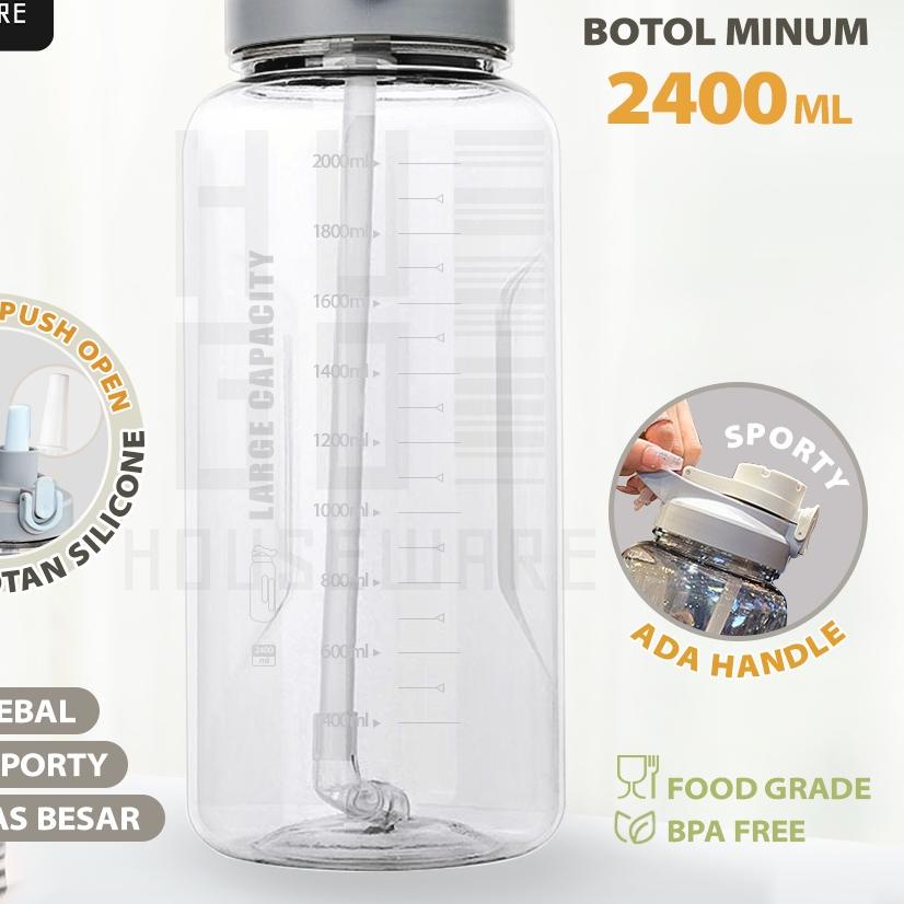 ➽ HUGO Botol Minum 2,4 Liter Jumbo Besar Anti Bocor Food Grade Tempat Air Minum 2400 ml ♙