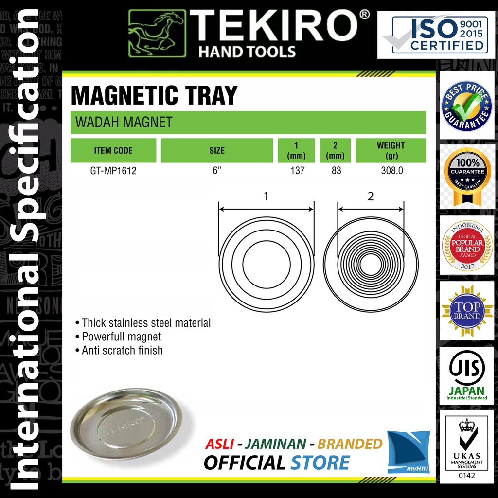 Piringan 6&quot; inch Wadah Magnit / Magnetic Tray Tempat Baut Mur Ring Alat TEKIRO