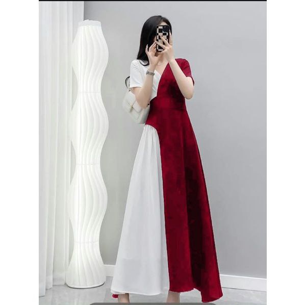 REAL VIDEO FB2304 Long Dress 2tone Tida 4WARNA / SP / Dress Panjang / Pakaian Pesta / Party Dress / 