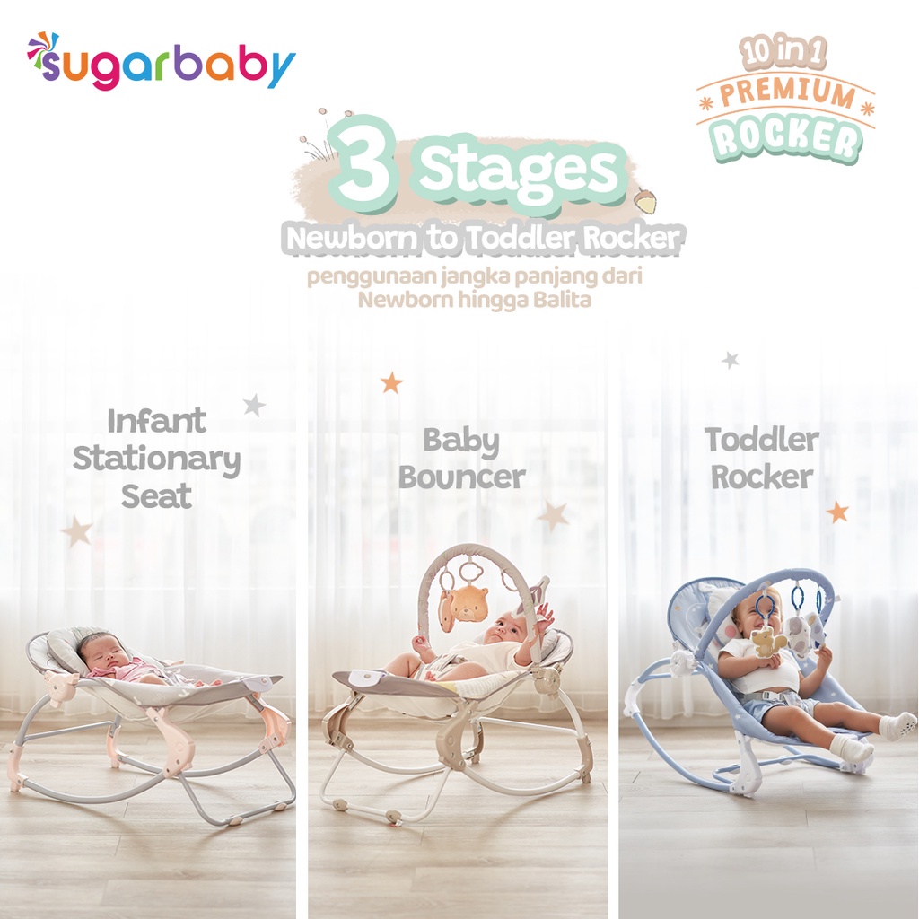 Sugarbaby 10in1 Premium Rocker/Ayunan Bayi/Bouncer Bayi/Kursi Goyang Manual Bayi