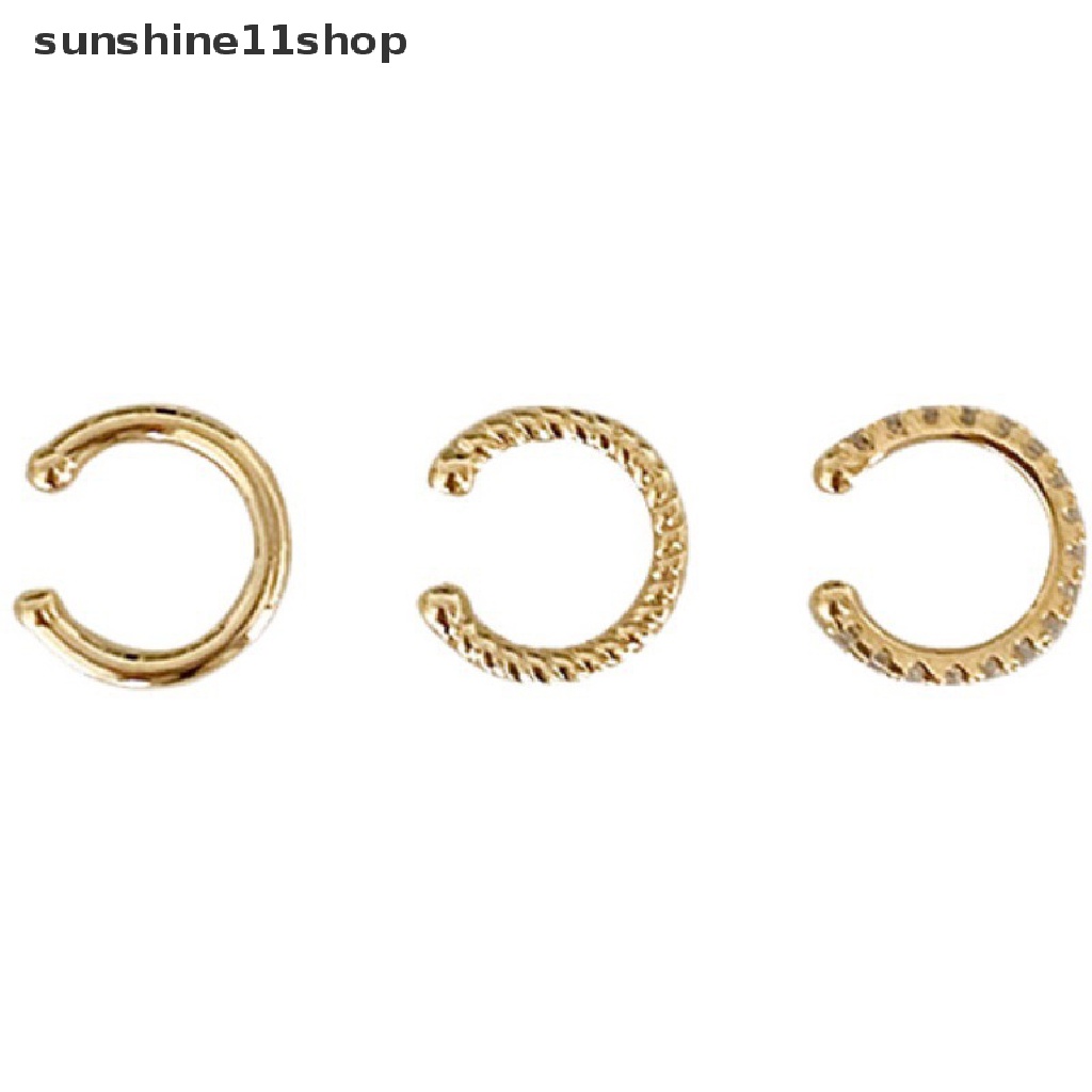 Sho 3Pcs/Set Anting Klip Asimetris Untuk Hoop Tulang Rawan Fashion Minimalis Unisex N